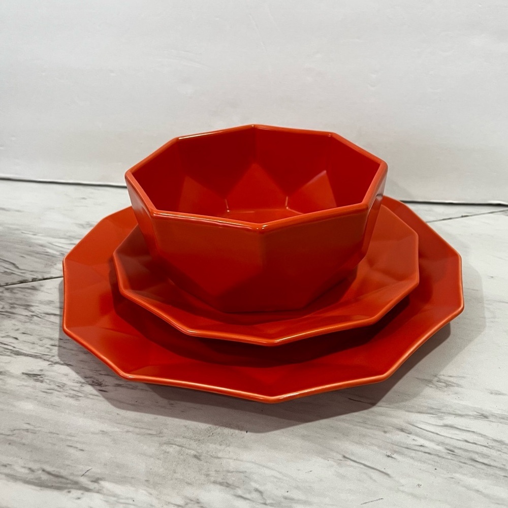 Stone + Lain Jamie Porcelain Dinnerware Set Orange Geometric 3-Piece Porcelain